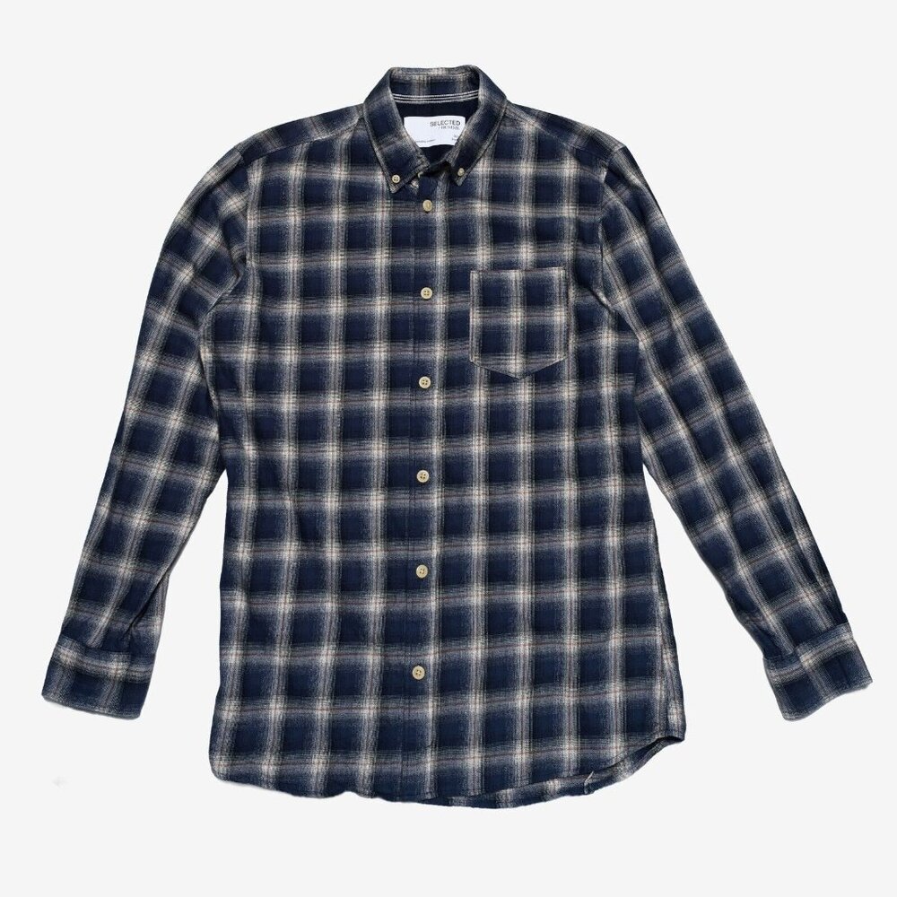Selected Homme Men's 15 Small Slim Fit Button Dress Shirt Yellow Blue Plaid